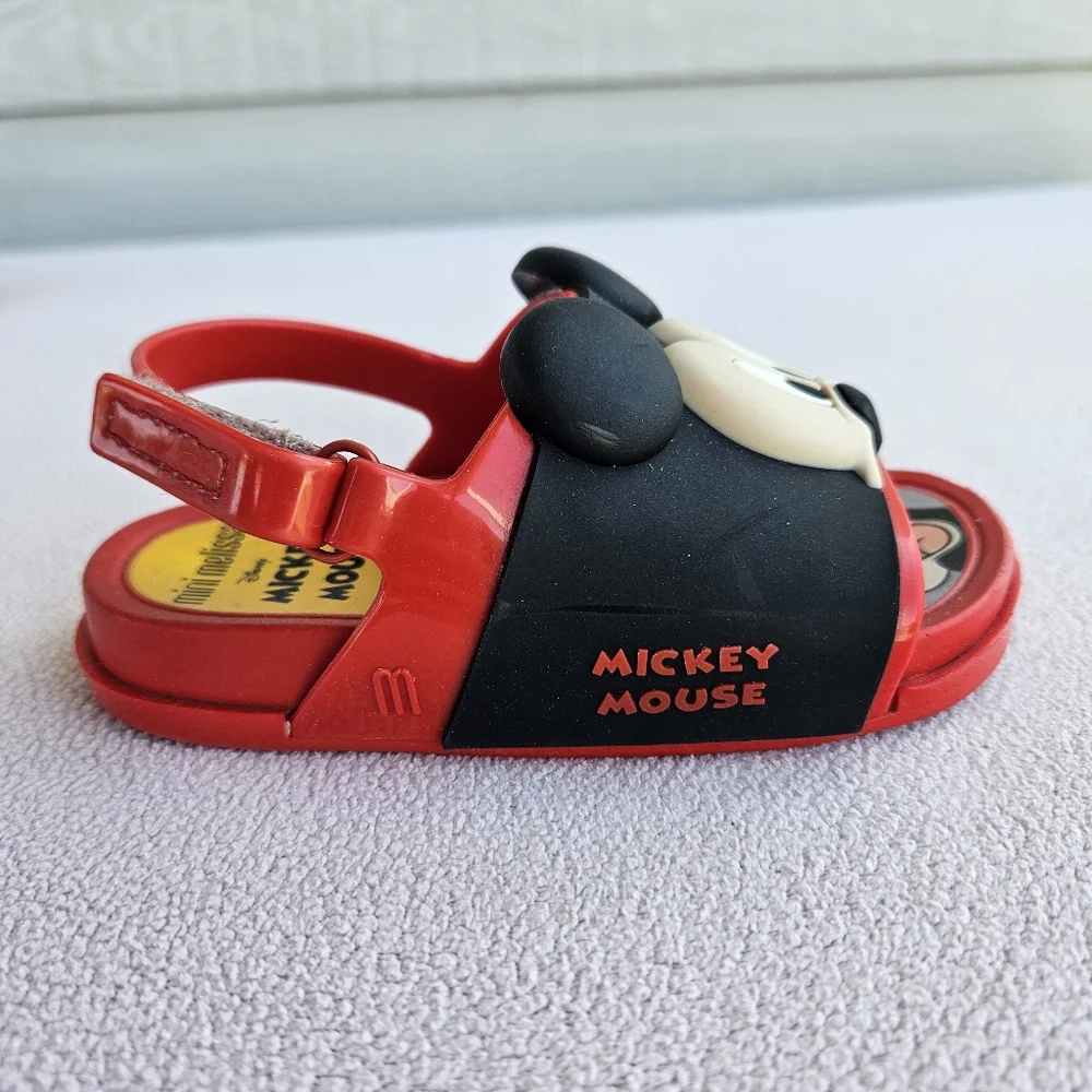 Mini Melissa Disney Mickey Mouse Sandal SZ 7 Hook & Loop Jelly Red Black
